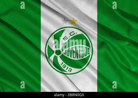 Pringsewu, Lampung 08. Mai 2025; Logo des brasilianischen Fußballvereins Juventude mit Wellenstruktur. 3D-Abbildung Stockfoto