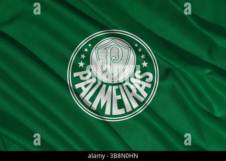 Pringsewu, Lampung 08. Mai 2025; brasilianischer Fußballverein Palmeiraslogo mit Wellenstruktur. 3D-Abbildung Stockfoto