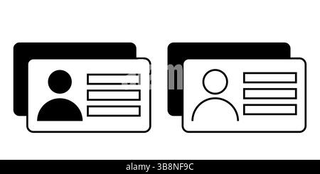Schwarz-weiße Symbole für Personalausweise und Führerscheine für den digitalen Gebrauch druckbare Materialien, Online-Verifizierungssysteme und amtliche Identifikation Stock Vektor