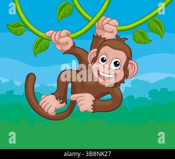 Affen Singen Auf Jungle Vines Zeigenden Cartoon Stock Vektor
