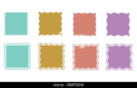 Satz quadratischer Rahmen mit wackeligen, welligen Kanten. Dekorative Silhouettenelemente, die sich perfekt zum Hervorheben von Text, Zitaten, Fotos oder als Designakzente in cr eignen Stock Vektor