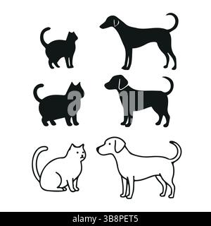 Katze und Hund Logo, Katze und Hund Logo Set. Sammlung von Katze und Hund Logo, weißer Hintergrund Stock Vektor