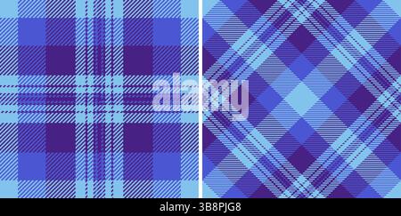 Atemberaubendes Duo aus nahtlosen blauen und violetten Karomustern. Perfekt für Textildesign, Bekleidung oder Web-Hintergründe. Vielseitig und stilvoll – diese Karomuster Stock Vektor