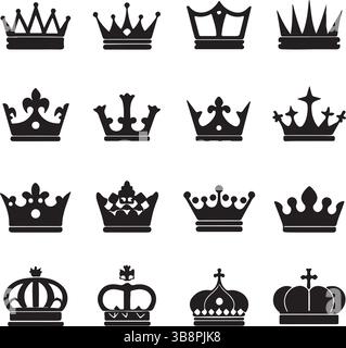 Sammlung einzigartiger Silhouette Vektor-Symbole der Black Crown: Königtum, Macht und Eleganz Stock Vektor
