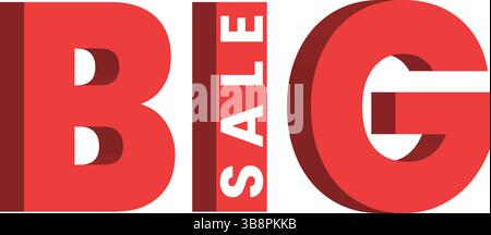 3D Big SALE Red Text Graphic. Fettdruck für Rabatte und Marketingzwecke Stock Vektor