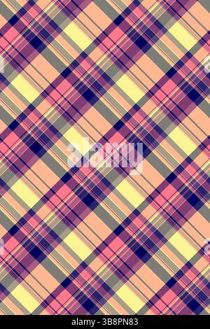 Primärer nahtloser Textil-Check, Effekt karierter Schottenhintergrund. Vektorstruktur mit Pano-Stoffmuster in rosa und orange Farbpalette. Stock Vektor