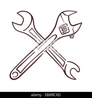 Line-Art-Logo eines Kreuzschlüssels für Reparatur und Wartung. Perfekt für Konstruktion, Support, Service und Engineering Business Design. Stock Vektor