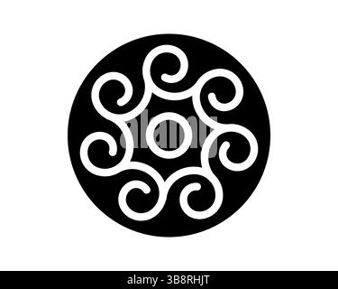 Elegantes schwarzweißes Design mit stilisierten Wirbeln im Kreis. Steht für Fluss, Wachstum oder Einheit. Perfekt für Logos, Muster oder Hintergründe. Ve Stock Vektor