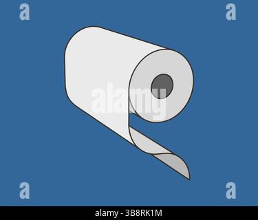 Eine minimalistische Illustration einer Papierrolle vor einem durchgehend blauen Hintergrund. Stock Vektor