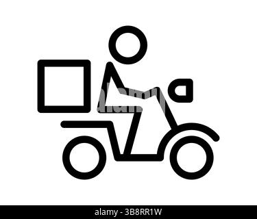 Auffälliges Strichkunstsymbol, das eine Person darstellt, die mit einem Roller fährt und ein Paket trägt. Perfekt für Bereitstellungsdienste-Apps, Websites und Infografiken, die eine si Stock Vektor