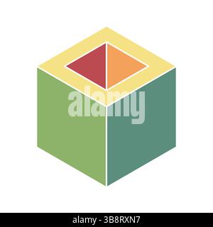 Abstrakter isometrischer Würfel mit lebendigem Farbblock. Stellt Konzepte der Struktur, des Gleichgewichts und des Designs dar. Perfekt für Präsentationen, Websites Stock Vektor