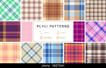 Karierte Textilmuster mit geometrischen Karos und horizontalen Streifen, perfekt für Hemden, Tapeten und Stoffdrucke. Ideal, um eine rustikale Note hinzuzufügen Stock Vektor