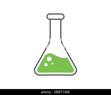 Einfache, saubere Abbildung eines Erlenmeyerkolbens mit einer hellgrünen Flüssigkeit. Perfekt für Wissenschaft, Chemie, Labor oder Bildungseinrichtungen Stock Vektor