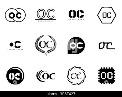 Firmenvorlage mit OC-Logo. Buchstaben o und c. Setzen Sie mit Designelementen verschiedene klassische Serifenschriftarten und modernen, auffälligen Text. Anfängliche Schriftart Stock Vektor