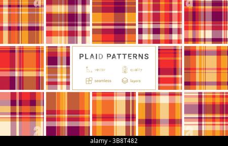 Klassisches Karomuster mit einer Mischung aus karierten Designs und bunten Streifen. Ideal für Textildrucke, Stoff, Tapeten und Hemden, mit einem Stock Vektor