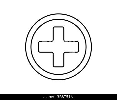 Sauberes, minimalistisches Pluszeichen in einem doppelten Kreis. Perfekt für medizinische, medizinische oder App-Symbole. Vielseitiges Design, geeignet für Websites und Präsenta Stock Vektor
