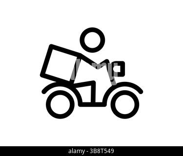 Auffälliges schwarzes Strichbild, das eine Person darstellt, die ein Paket auf einem Roller ausliefert. Perfekt für Websites, Apps oder Präsentationen, die ein einfaches, modernes benötigen Stock Vektor