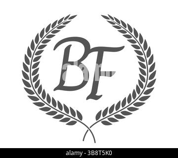 Anfangsbuchstaben B und F, BF-Monogramm-Logo mit Lorbeerkranz. Luxuriöses Emblem mit Kalligraphie-Schriftart. Stock Vektor