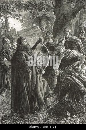 Alfred der große verkleidet sich als umherirrender Harfenist, um im dänischen Lager Informationen zu sammeln, 895 Stockfoto