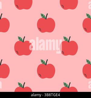 Apfelsommermuster auf rosa Hintergrund. Einfaches, nahtloses Muster mit Äpfeln. Vektor-Design für Grußkarte und Einladung des saisonalen Sommers Stock Vektor