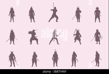 Samurai Silhouette, Samurai svg, Samurai Krieger Silhouette, Samurai Krieger svg, Samurai Vektor Set. Stock Vektor