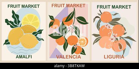 Set von Obstmarkt Retro Poster Vektorkunst Stock Vektor