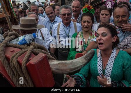 21. Mai 2015, El Rocio, Huelva, Spanien: Jedes Jahr versammeln sich die Gläubigen zur Pilgerfahrt nach El Rocio von Sanlucar de Barrameda zum Dorf El Rocio durch den Nationalpark DoÃ±ana (Foto: © Baciu Cristian/ZUMA Press Wire) Stockfoto