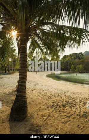 Malerischer Strand mit Kokospalmen und Hütten, Sonnenuntergang, Klong Son Beach, Ko Chang, Koh Chang, Mu Ko Chang Nationalpark, Trat, Thailand, Asien Stockfoto