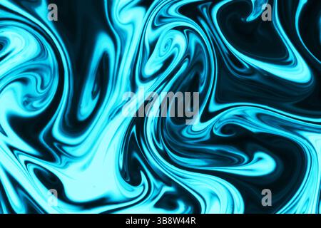 Blauer abstrakter flüssiger Wirbelhintergrund. Fließendes Tintenmuster mit lebendiger Marmor-Struktur und modernem künstlerischem Design. Stockfoto