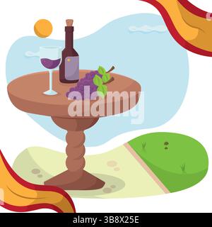 Spanische Wein- und Weinszene. Vektorabbildung Stock Vektor