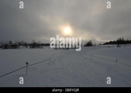 Wo Feuer Auf Eis Trifft. Island. Winterlandschaften. Stockfoto