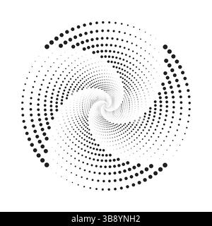 Abstraktes spiralförmiges Halbtonmuster in Schwarz-weiß. Ideal für optische Illusionshintergründe, Poster, Bewegungsgrafiken und Design-Overlays. Stock Vektor