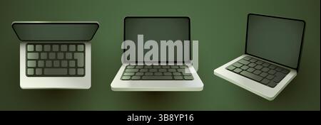 Notebook-Modell. Realistisches Notebook in verschiedenen Positionen. Vektorabbildung Stock Vektor