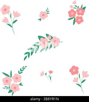 Set von rosa Blumen isolierte Elemente Stock Vektor