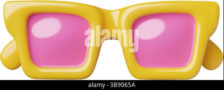 Sonnenbrille 3D-Symbol im y2k-Stil mit gelbem Kunststoffrahmen und rosa Gläsern Stock Vektor