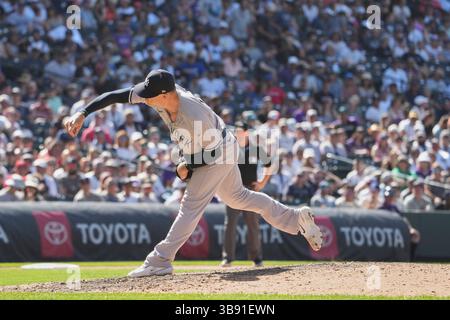 16. Juli 2023 der New Yorker Pitcher Ian Hamilton (71) wirft während des Spiels mit den New York Yankees und den Colorado Rockies im Coors Field in Denver Co. David Seelig/Cal Sport Medi (Bild: © David Seelig / Cal Sport Media/CSM via ZUMA Press Wire) Stockfoto
