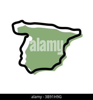 Grünes Kartensymbol für Spanien. Umrisskarte Spanien. Einfaches Design mit Symbolen. Vektorabbildung Stock Vektor