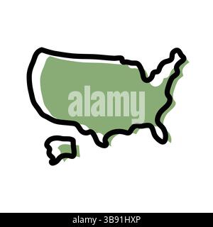 Grünes Kartensymbol der Vereinigten Staaten von Amerika. Umrisskarte USA. Einfaches Design mit Symbolen. Vektorabbildung Stock Vektor