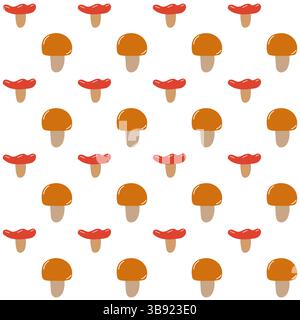 Nahtloses Muster mit wilden Pilzen. Nahtloses Herbstmuster mit kleinen Pilzen. Stock Vektor