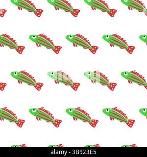Grünes Fischmuster. Exotische tropische grüne Fische. Stock Vektor