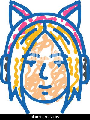 Frau Otaku Avatar Icon Kritzelillustration Stock Vektor