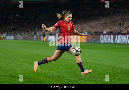 20. August 2023: Mariona Caldentey (Spanien) kontrolliert den Ball während eines Finalspiels der FIFA Frauen-Weltmeisterschaft, Spanien gegen England, im Olympiastadion in Sydney, Australien. Kim Price/CSM (Kreditbild: © Kim Price/CSM via ZUMA Press Wire) Stockfoto
