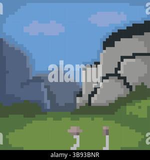 Isolierte Gebirgsfelsen Landschaft Pixel Kunst Computer Illustration Stock Vektor