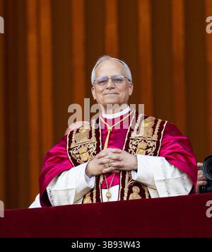 Vatikanstadt. Mai 2025. Robert Francis Prevost wurde am 8. Mai 2025 in Vatikanstadt zum neuen Papst gewählt. Robert Francis Prevost, der Kardinal der Vereinigten Staaten, wurde am zweiten Tag der geheimen Wahlen im Kardinalkonklave in Vatikanstadt zum neuen Papst gewählt. Der Name, den er als neuen Papst wählte, war Leo XIV. Credit: Li Jing/Xinhua/Alamy Live News Stockfoto