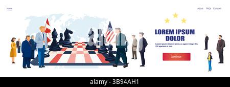 Handel Krieg Schachbrett Kanada Vereinigte Staaten Geschäftsleute Verhandlung Zölle Kriegskonzept Internationale Beziehungen Diplomatie Karte Website Banner Stock Vektor
