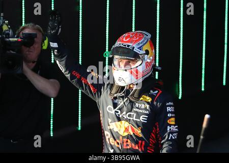 2. April 2023: MAX VERSTAPPEN nach dem Gewinn des Formel-1-Grand Prix von Australien 2023 auf dem Albert Park Circuit in Melbourne am 2. April 2023 in Melbourne (Foto: © Christopher Khoury/Australian Press Agency via ZUMA Wire) Stockfoto