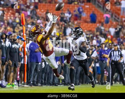 Landover, MD, USA - 21. August 2023 : Washington Commanders Wide Receiver Mitchell Tinsley (86) holt sich den Ball während des Vorsaisonspiels zwischen Baltimore Ravens und den Washington Commanders in Landover, MD. Fotograf: Cory Royster (Credit Image: © Cory Royster/CSM via ZUMA Press Wire) Stockfoto