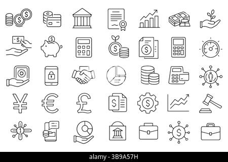 Vektorsatz Für Business Finance Line – Symbole Für Geld, Banking, Investition, Wachstum Stock Vektor