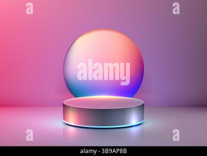 Lebendiges 3D-Podium mit weichem Rand im Hintergrund in einem Farbverlauf von Rosa, Lila und Blau, von unten beleuchtet, perfekt für Produktpräsentationen und Nachahmungen Stock Vektor