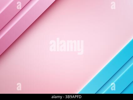 Moderner abstrakter Hintergrund in Pastellrosa und Blau mit diagonalen Streifen und sich überlappenden geometrischen Formen, die Tiefe und lebendigen Kontrast für kreative Kreationen schaffen Stock Vektor